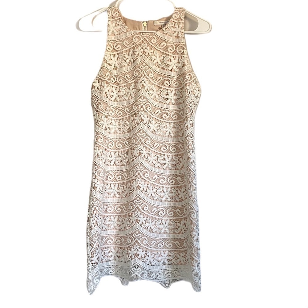 NWOT LAVENDER BROWN White Lace Overlay Dress